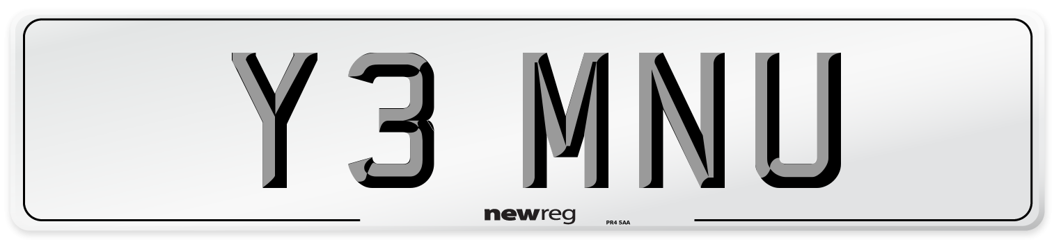 Y3 MNU Number Plate from New Reg